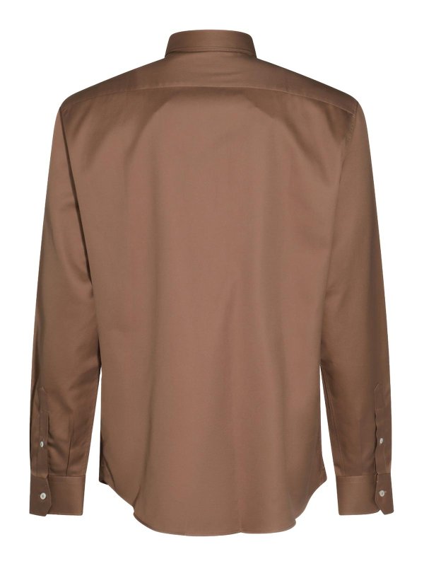 BRUNELLO CUCINELLI MEN'S BROWN COTTON POCKET SHIRT