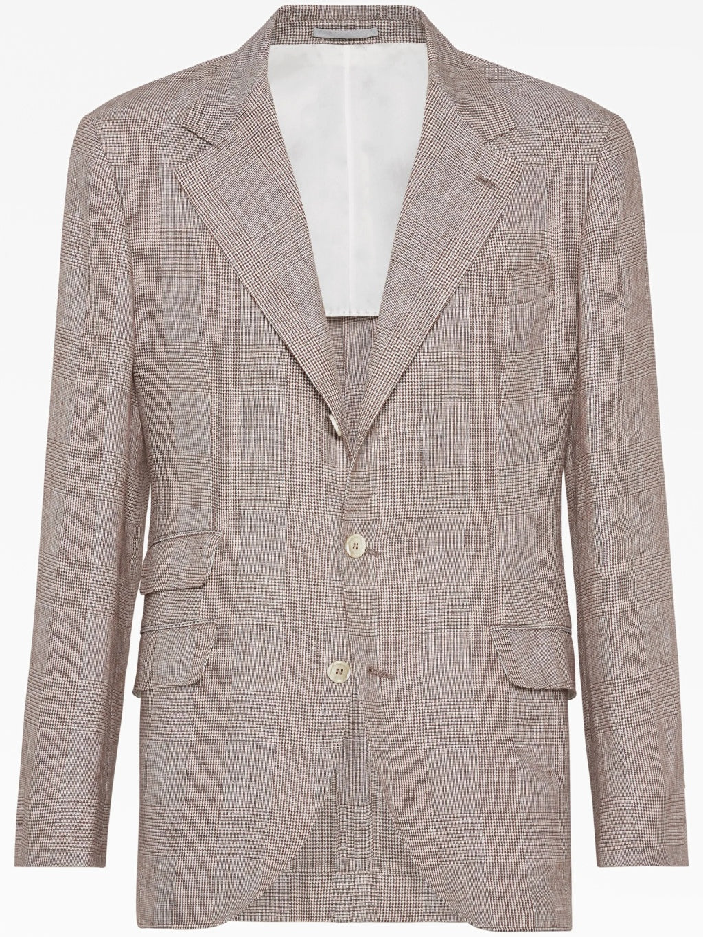 BRUNELLO CUCINELLI MEN'S GREY LINEN CHECK BLAZER