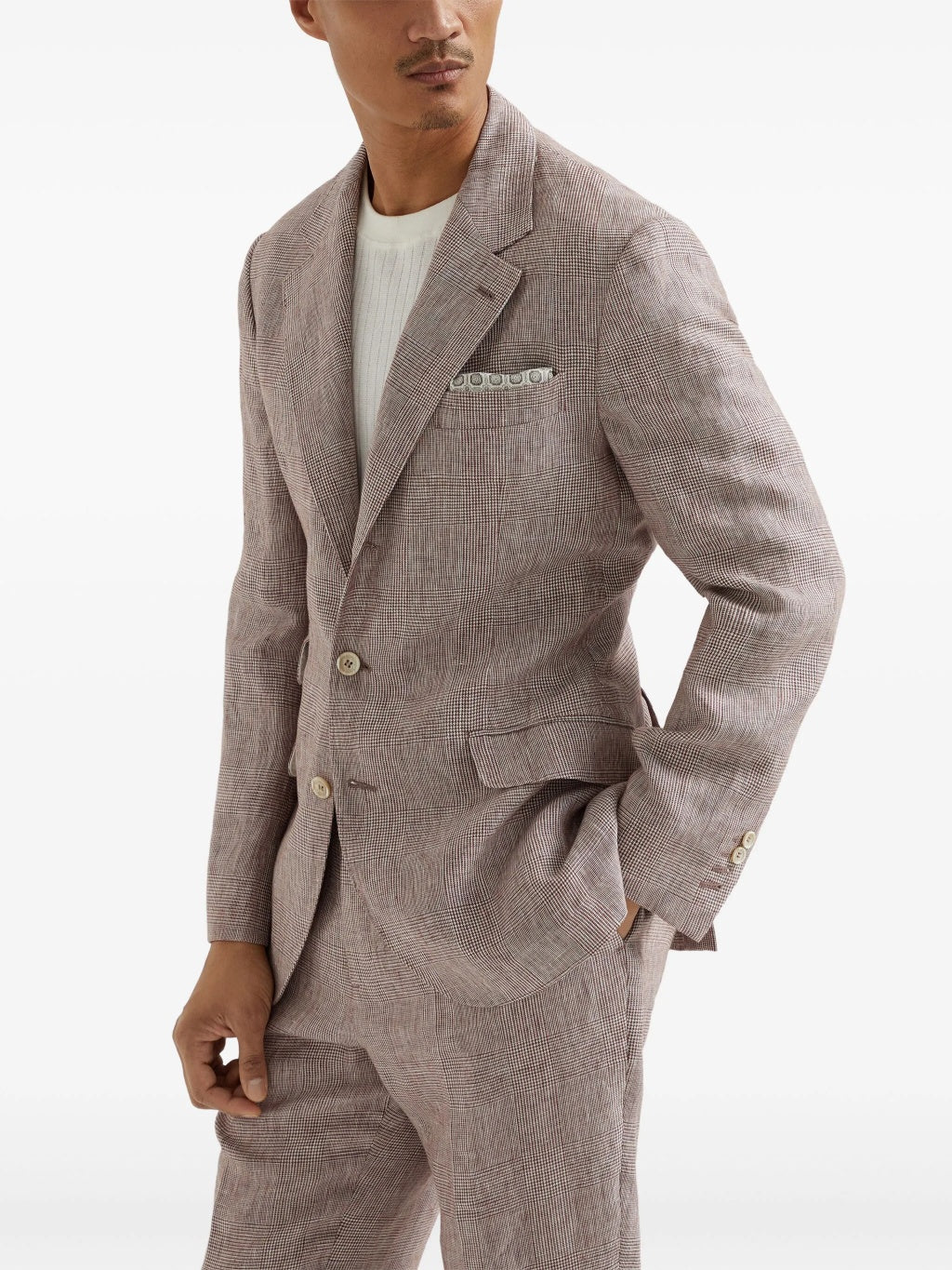 BRUNELLO CUCINELLI MEN'S GREY LINEN CHECK BLAZER