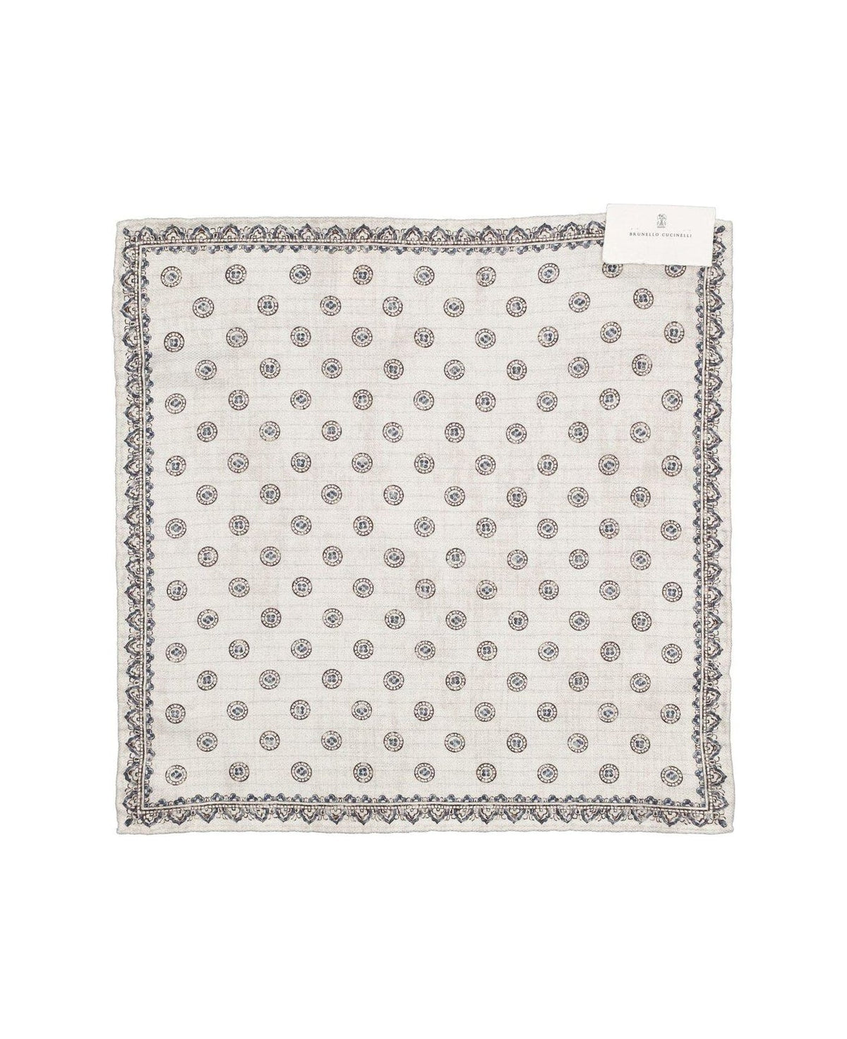 BRUNELLO CUCINELLI MEN'S SAND AND TURQUOISE SILK POCKETSQUARE