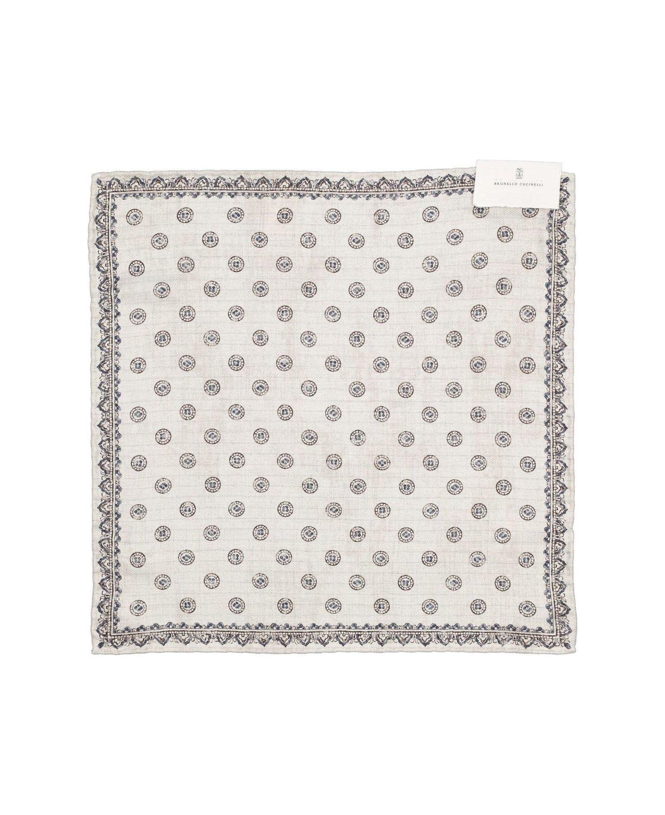 BRUNELLO CUCINELLI MEN'S SAND AND TURQUOISE SILK POCKETSQUARE