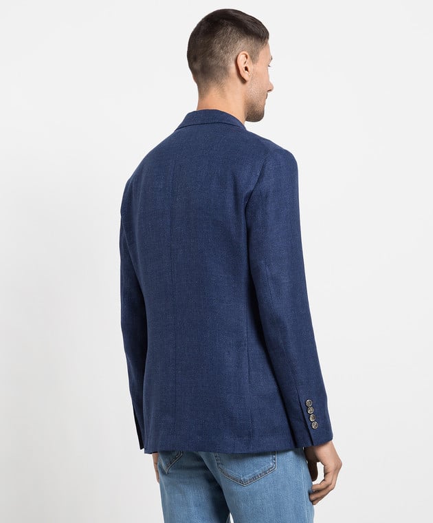 BRUNELLO CUCINELLI MEN'S BLUE LINEN WOOL BLAZER