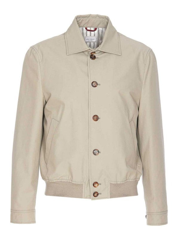 BRUNELLO CUCINELLI MEN'S KHAKI BUTTON-UP JACKET