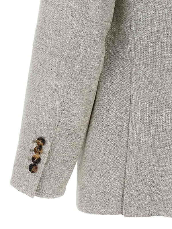 BRUNELLO CUCINELLI MEN'S LIGHT BEIGE LINEN WOOL BLAZER