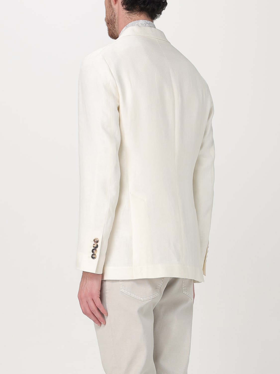 BRUNELLO CUCINELLI MEN'S OFF WHITE LINEN WOOL BLAZER