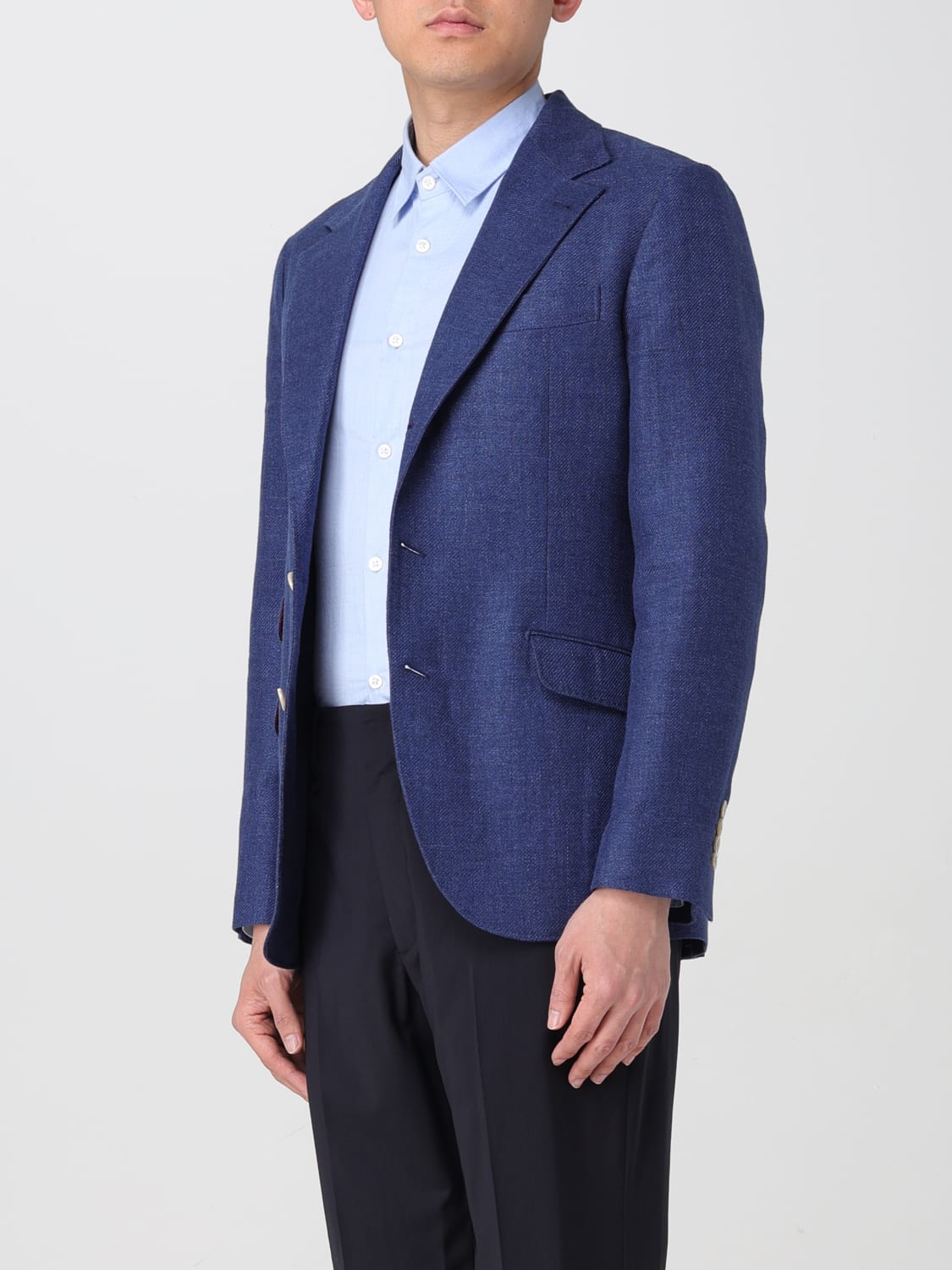 BRUNELLO CUCINELLI MEN'S INDIGO LINEN WOOL BLEND BLAZER