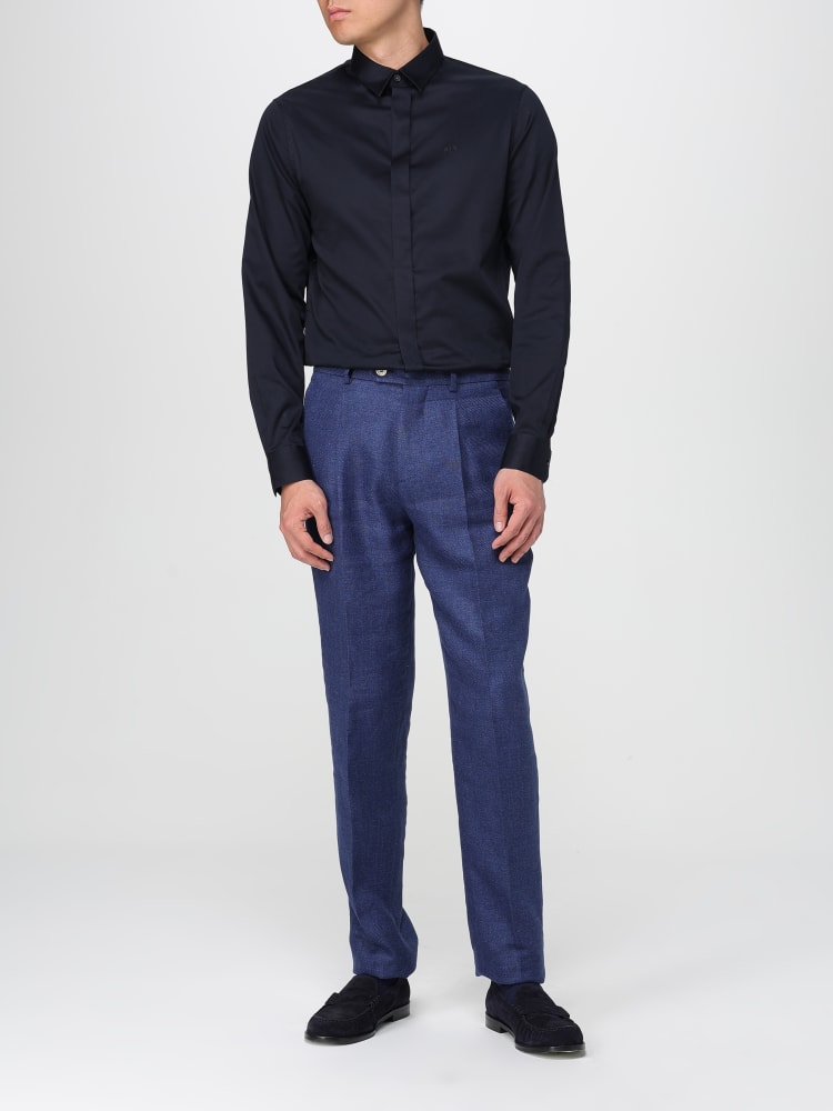 BRUNELLO CUCINELLI MEN'S INDIGO LINEN WOOL TAILORED TROUSERS
