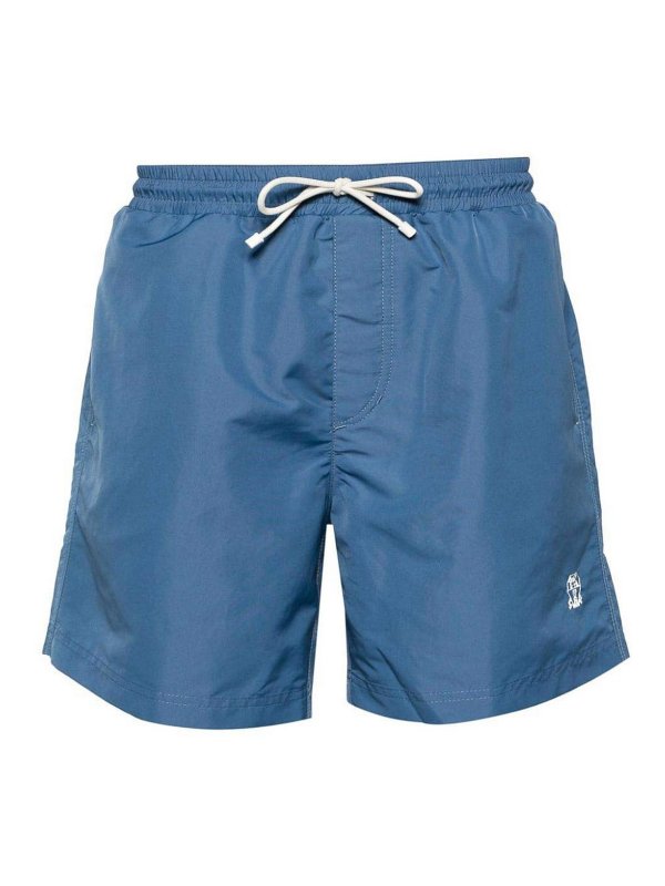 BRUNELLO CUCINELLI MEN'S BLUE TAILORED SHORTS WITH DRAWSTRING