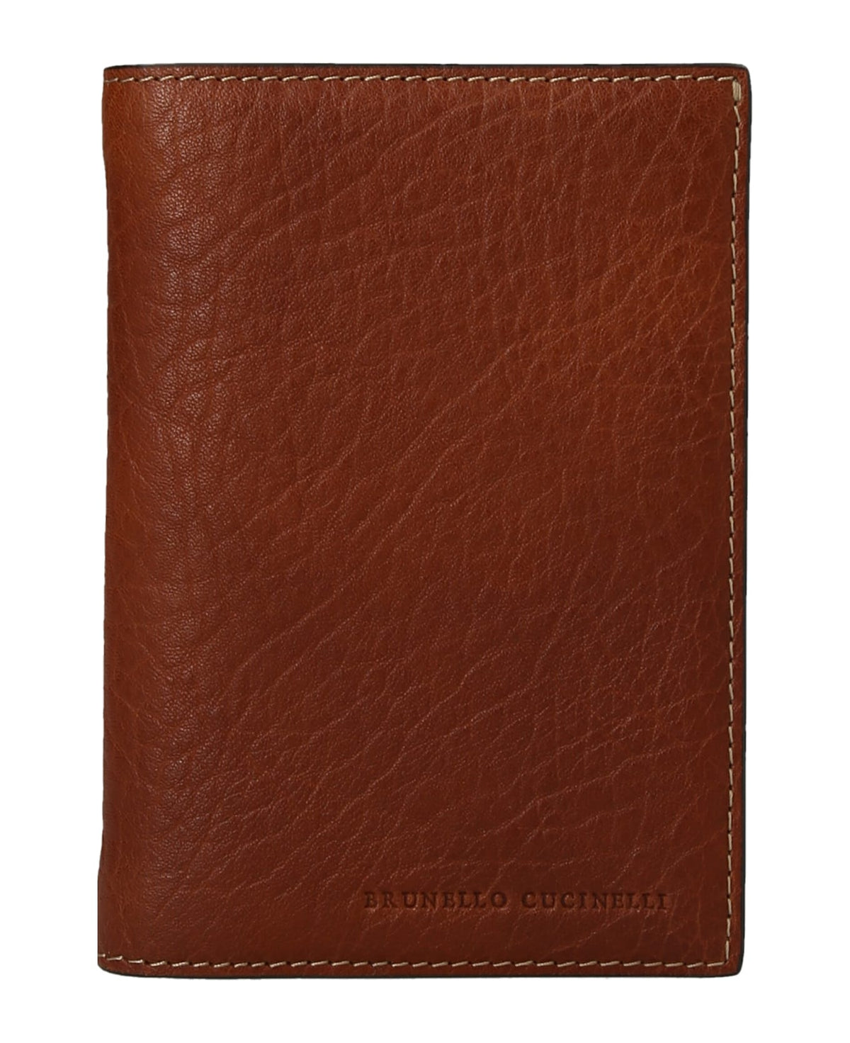 BRUNELLO CUCINELLI MEN'S COPPER LEATHER PASSPORT HOLDER
