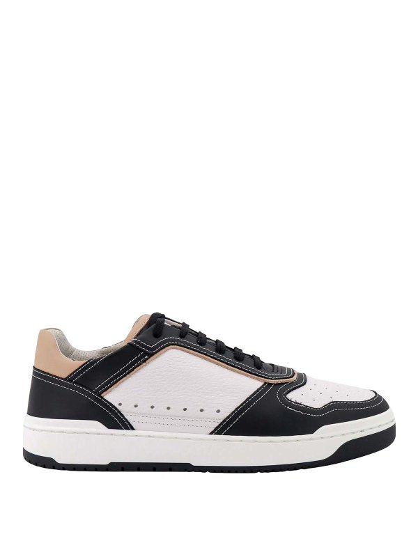 BRUNELLO CUCINELLI MEN'S WHITE BLACK LEATHER SNEAKERS