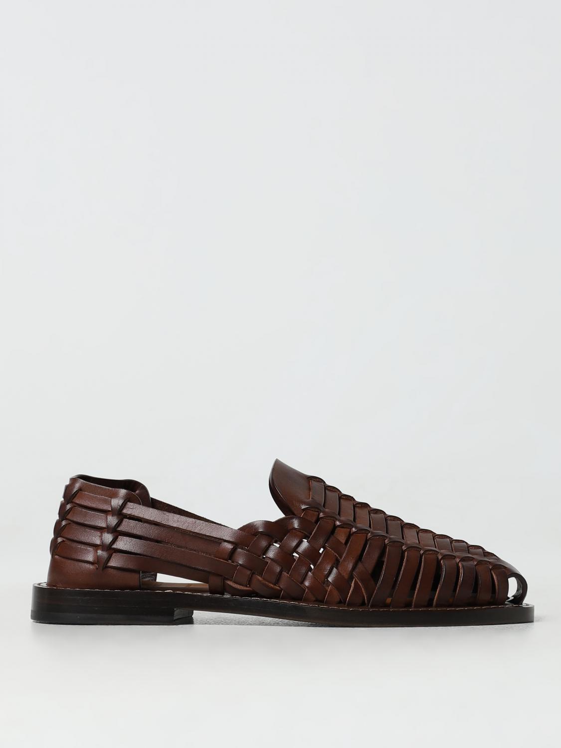 BRUNELLO CUCINELLI MEN'S BROWN LEATHER WOVEN SANDALS