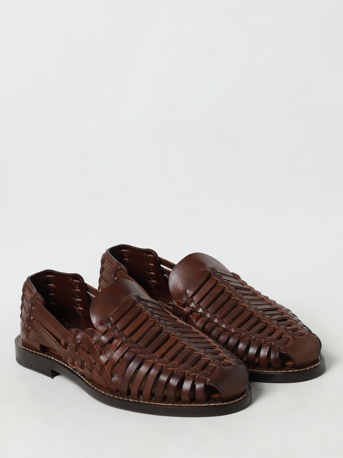 BRUNELLO CUCINELLI MEN'S BROWN LEATHER WOVEN SANDALS