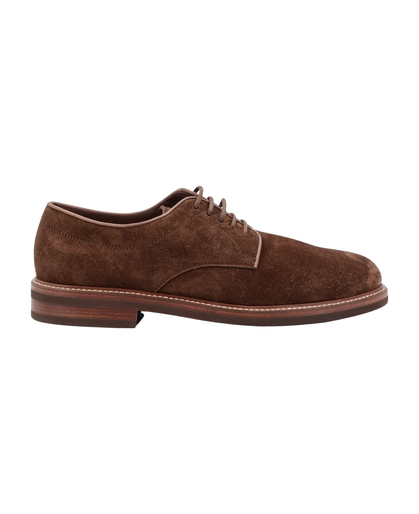 BRUNELLO CUCINELLI MEN'S BROWN SUEDE DERBY SHOES