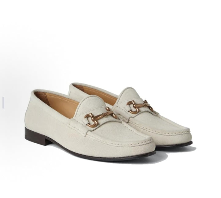 BRUNELLO CUCINELLI MEN'S MILK LEATHER LOAFERS WITH METAL DETAIL
