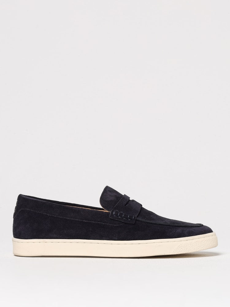 BRUNELLO CUCINELLI MEN'S NAVY SUEDE LOAFERS WITH STRAP