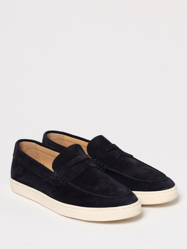 BRUNELLO CUCINELLI MEN'S NAVY SUEDE LOAFERS WITH STRAP