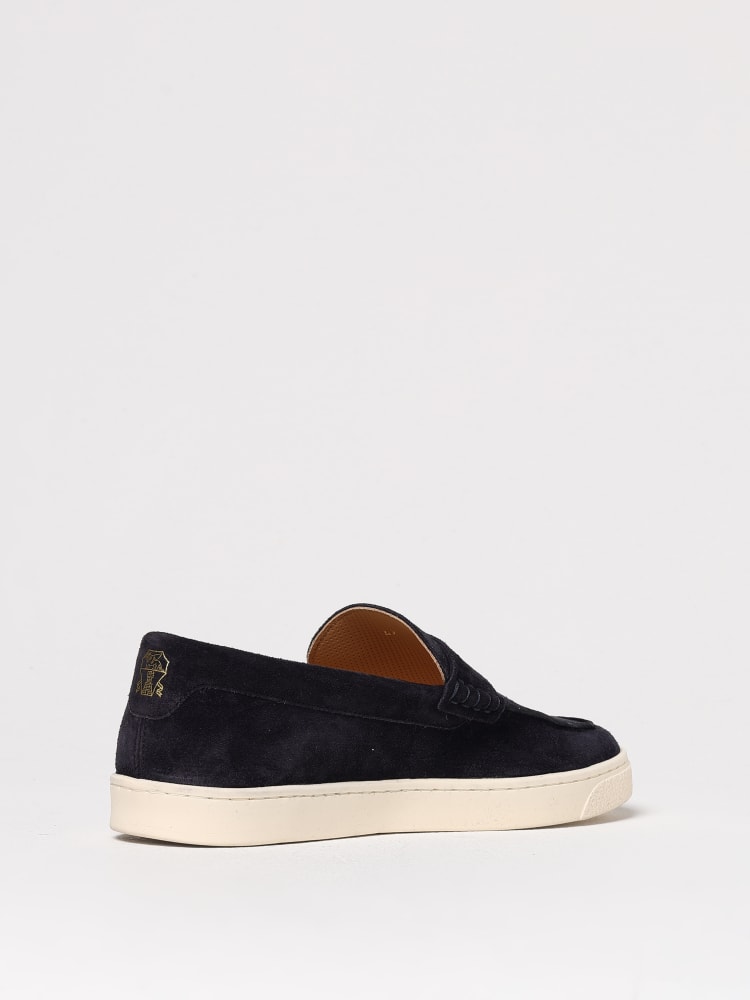 BRUNELLO CUCINELLI MEN'S NAVY SUEDE LOAFERS WITH STRAP