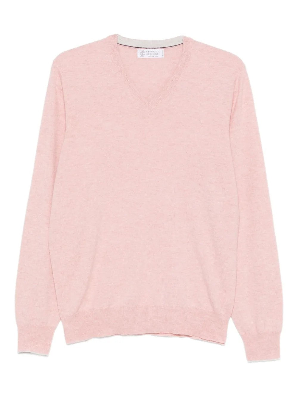 BRUNELLO CUCINELLI MEN'S SALMON PINK CASHMERE V-NECK SWEATER