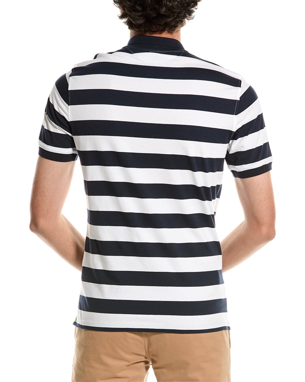 BRUNELLO CUCINELLI MEN'S WHITE AND BLUE STRIPED POLO SHIRT