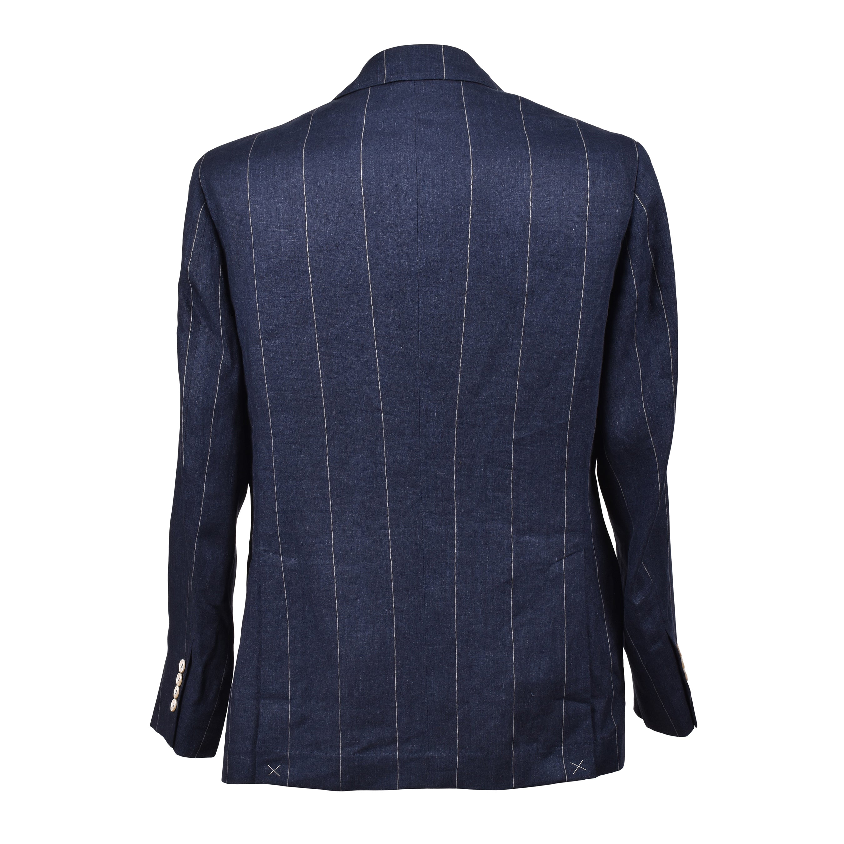 BRUNELLO CUCINELLI MEN'S NAVY LINEN STRIPED THREE-BUTTON SUIT