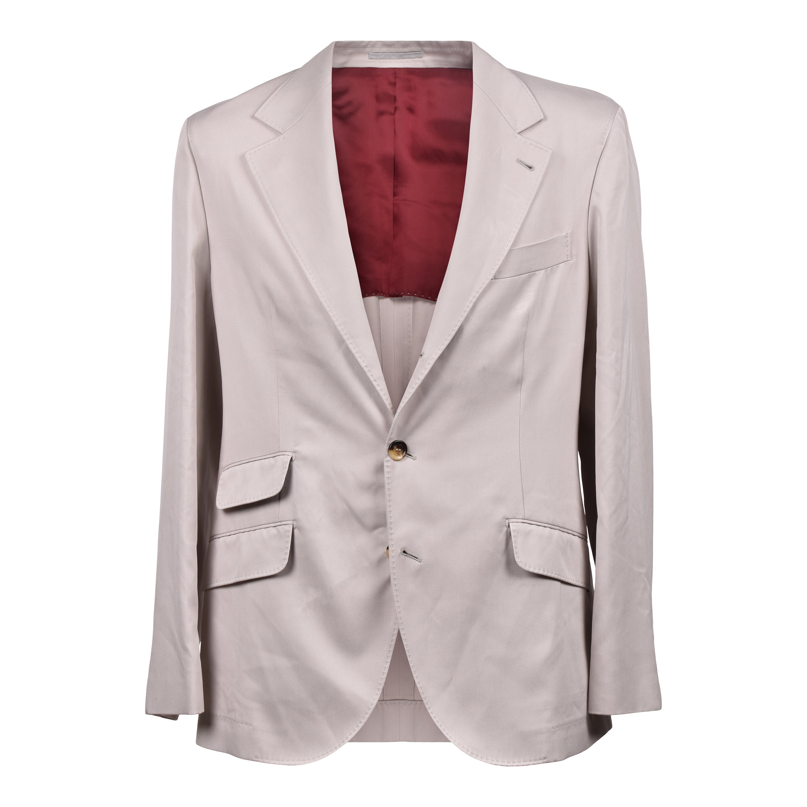 BRUNELLO CUCINELLI MEN'S BEIGE SILK THREE-BUTTON SUIT