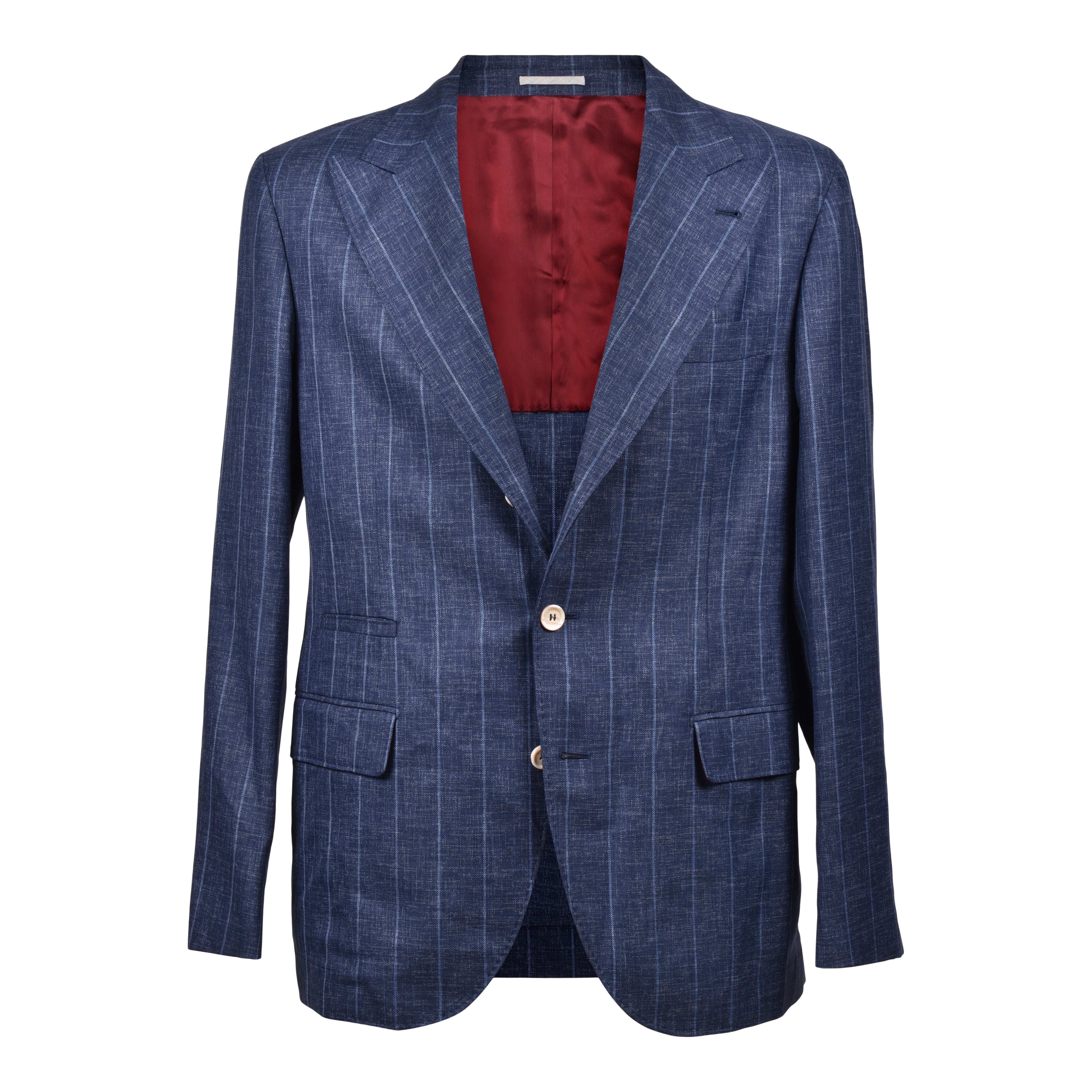 BRUNELLO CUCINELLI MEN'S BLUE VIRGIN WOOL PINSTRIPED SUIT