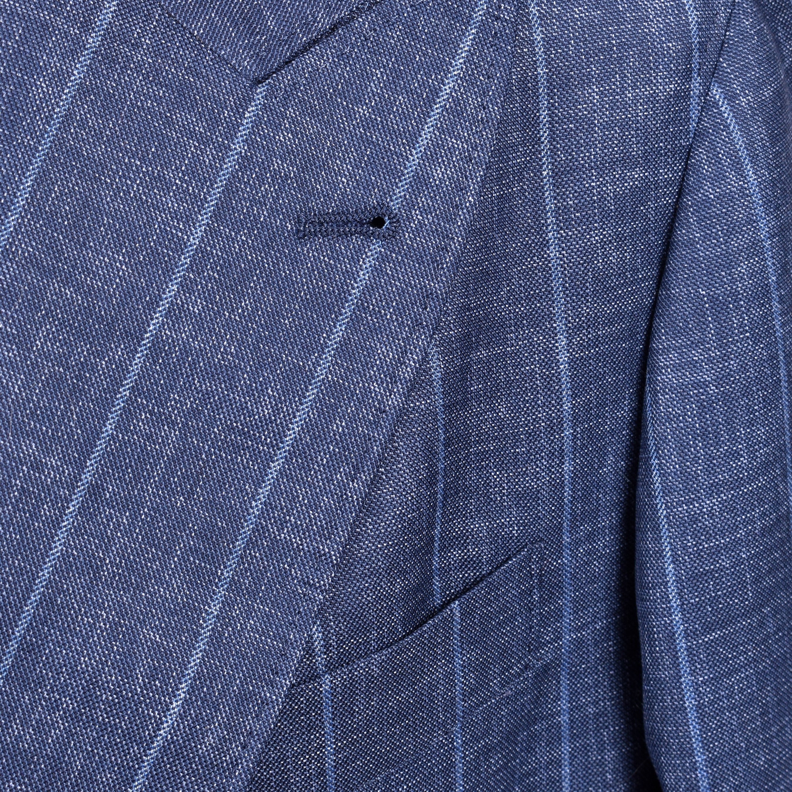BRUNELLO CUCINELLI MEN'S BLUE VIRGIN WOOL PINSTRIPED SUIT