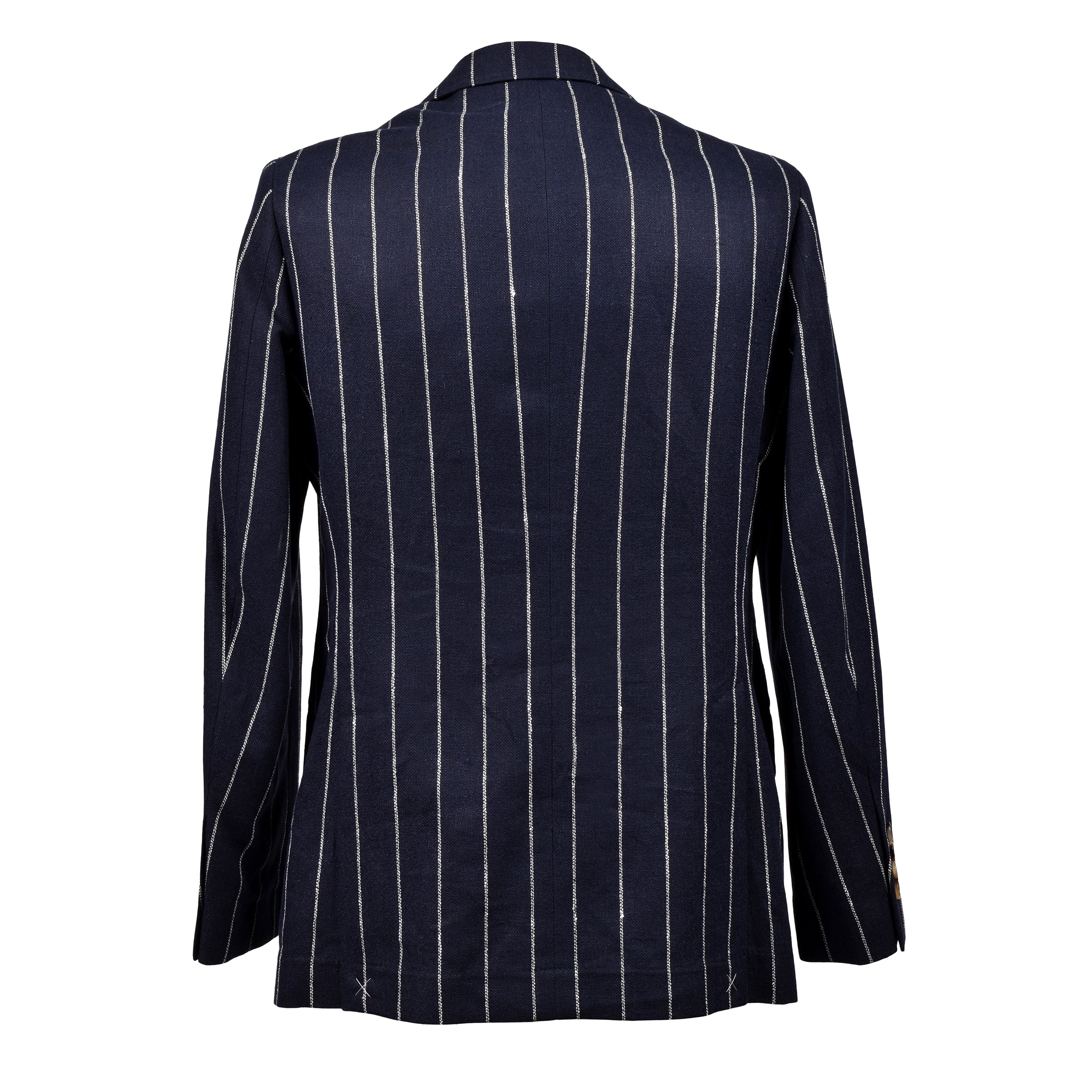 BRUNELLO CUCINELLI MEN'S NAVY LINEN BLEND STRIPED SUIT