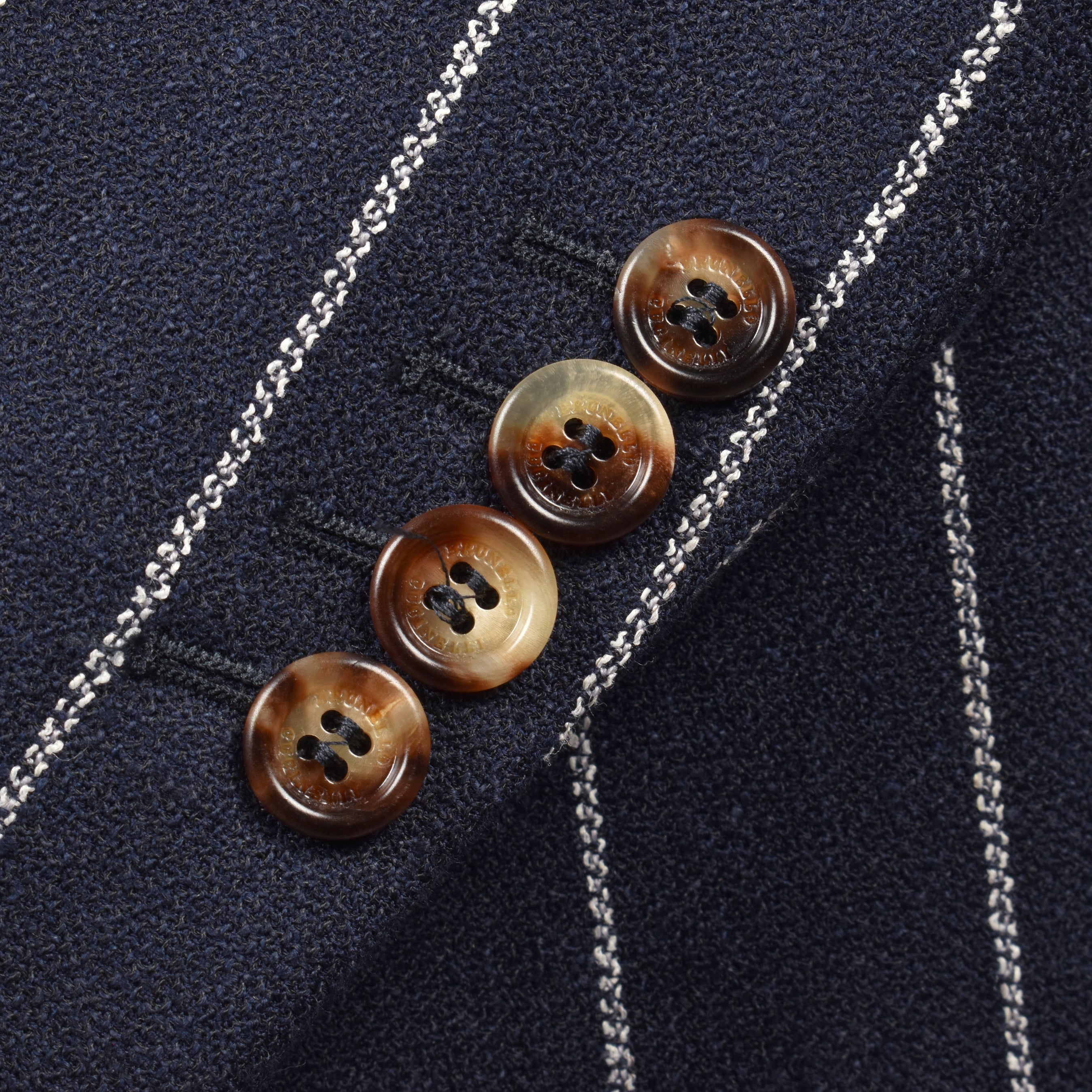 BRUNELLO CUCINELLI MEN'S NAVY LINEN BLEND STRIPED SUIT