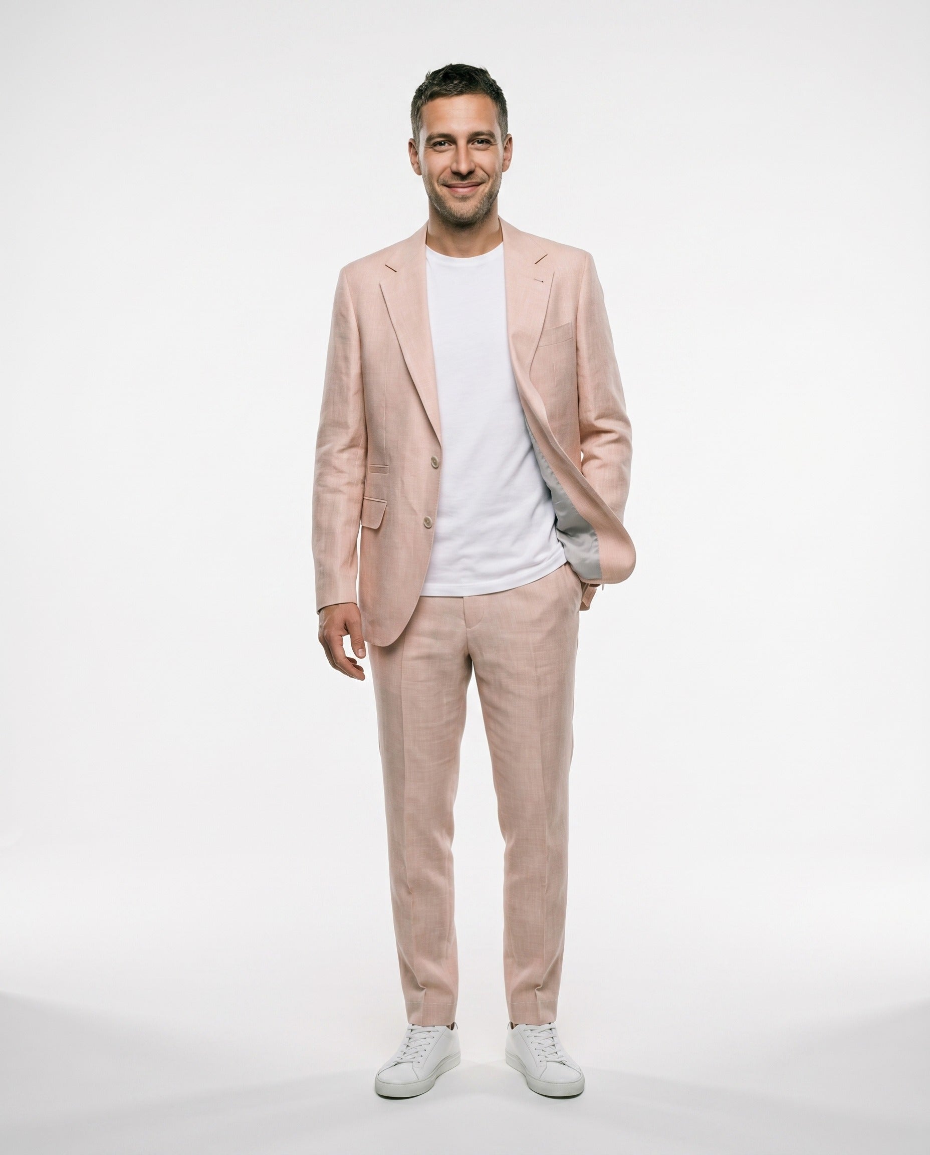 BRUNELLO CUCINELLI MEN'S PAPAYA WOOL LINEN BLEND SUIT