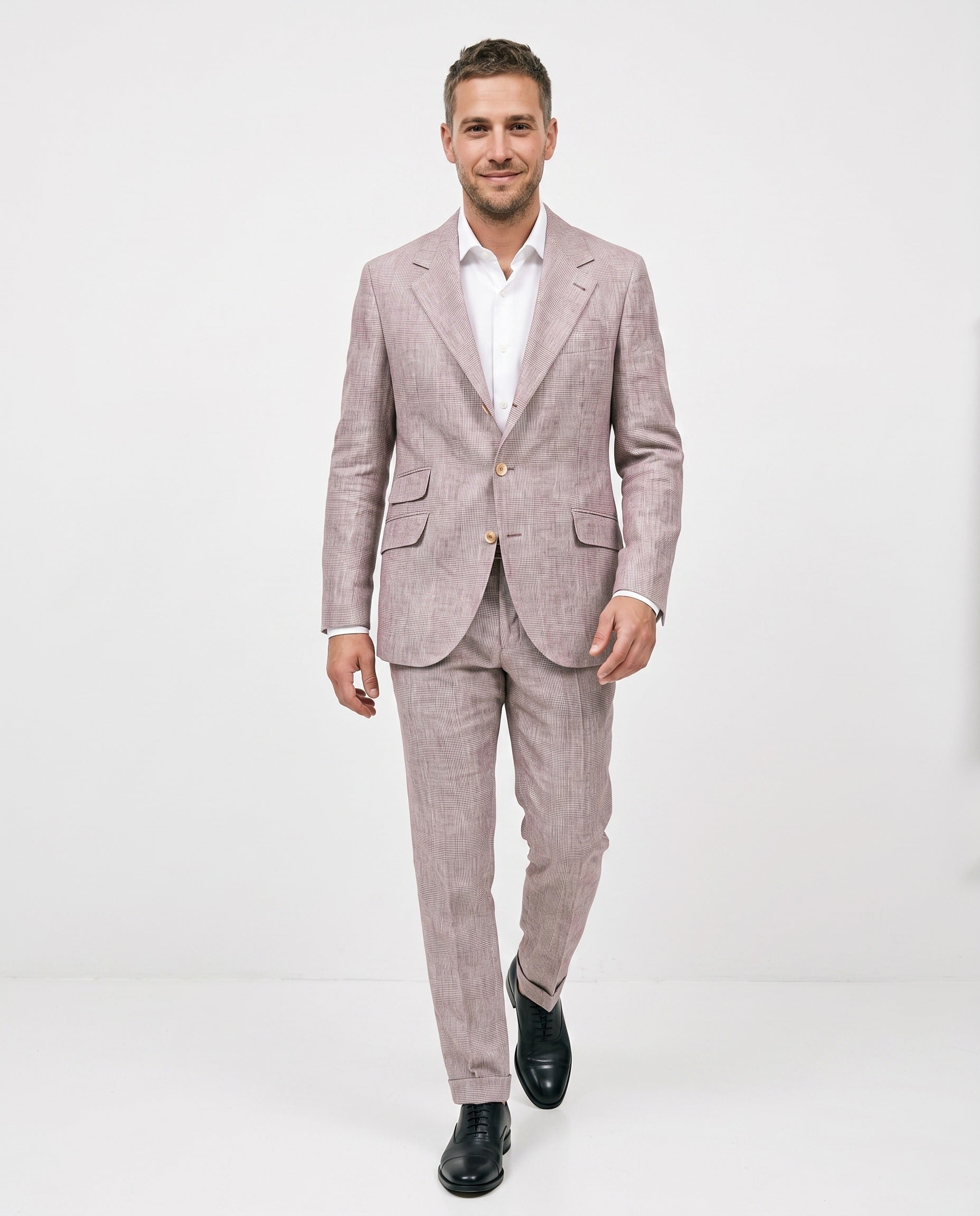 BRUNELLO CUCINELLI MEN'S GREY LINEN THREE-BUTTON SUIT JACKET