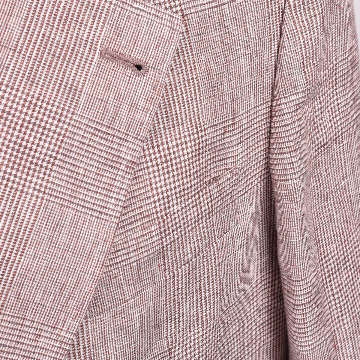 BRUNELLO CUCINELLI MEN'S LIGHT BROWN LINEN CHECKED SUIT