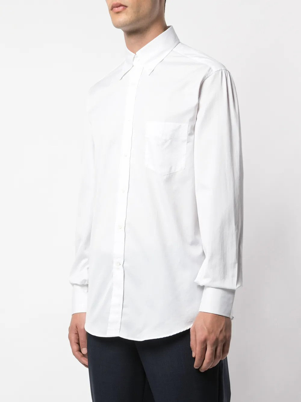 BRUNELLO CUCINELLI MEN'S WHITE COTTON BUTTON-UP SHIRT
