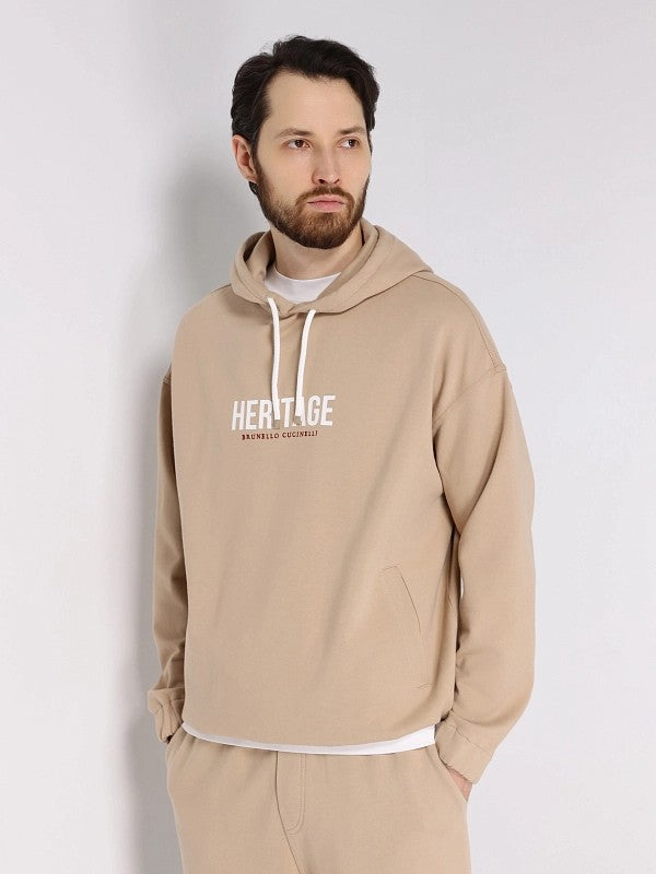 BRUNELLO CUCINELLI MEN'S CRETE HOODED SWEATSHIRT WITH LOGO