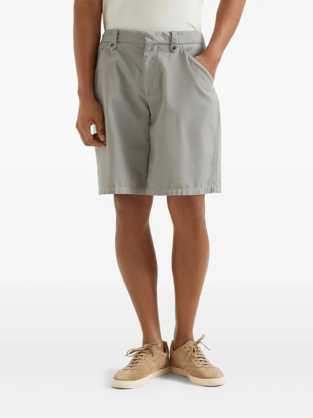 BRUNELLO CUCINELLI MEN'S KHAKI TAILORED SHORTS