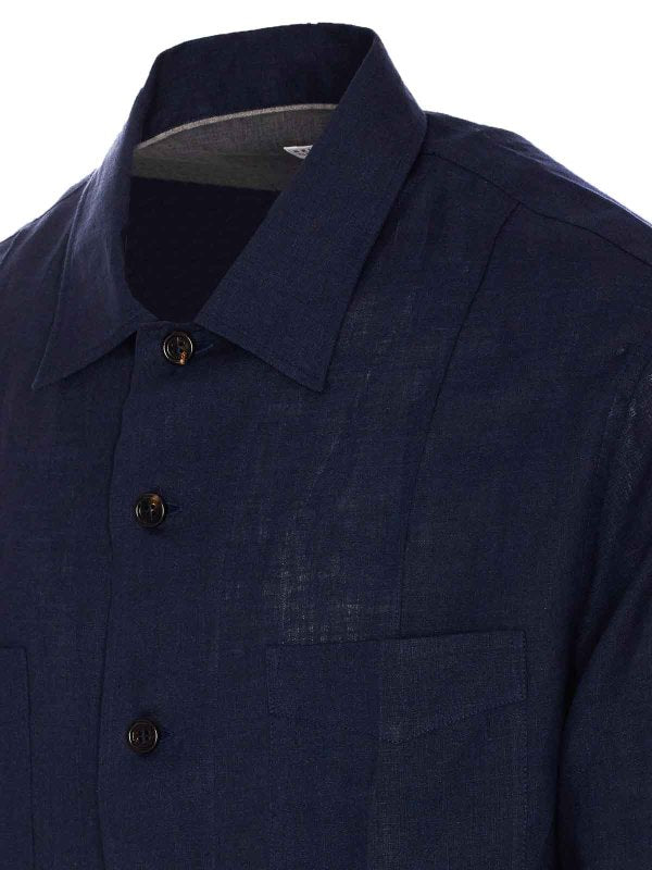 BRUNELLO CUCINELLI MEN'S NAVY LINEN RELAXED SHIRT