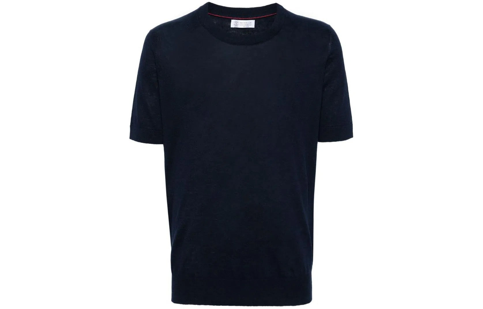 BRUNELLO CUCINELLI MEN'S NAVY LINEN BLEND SHORT-SLEEVE SWEATER