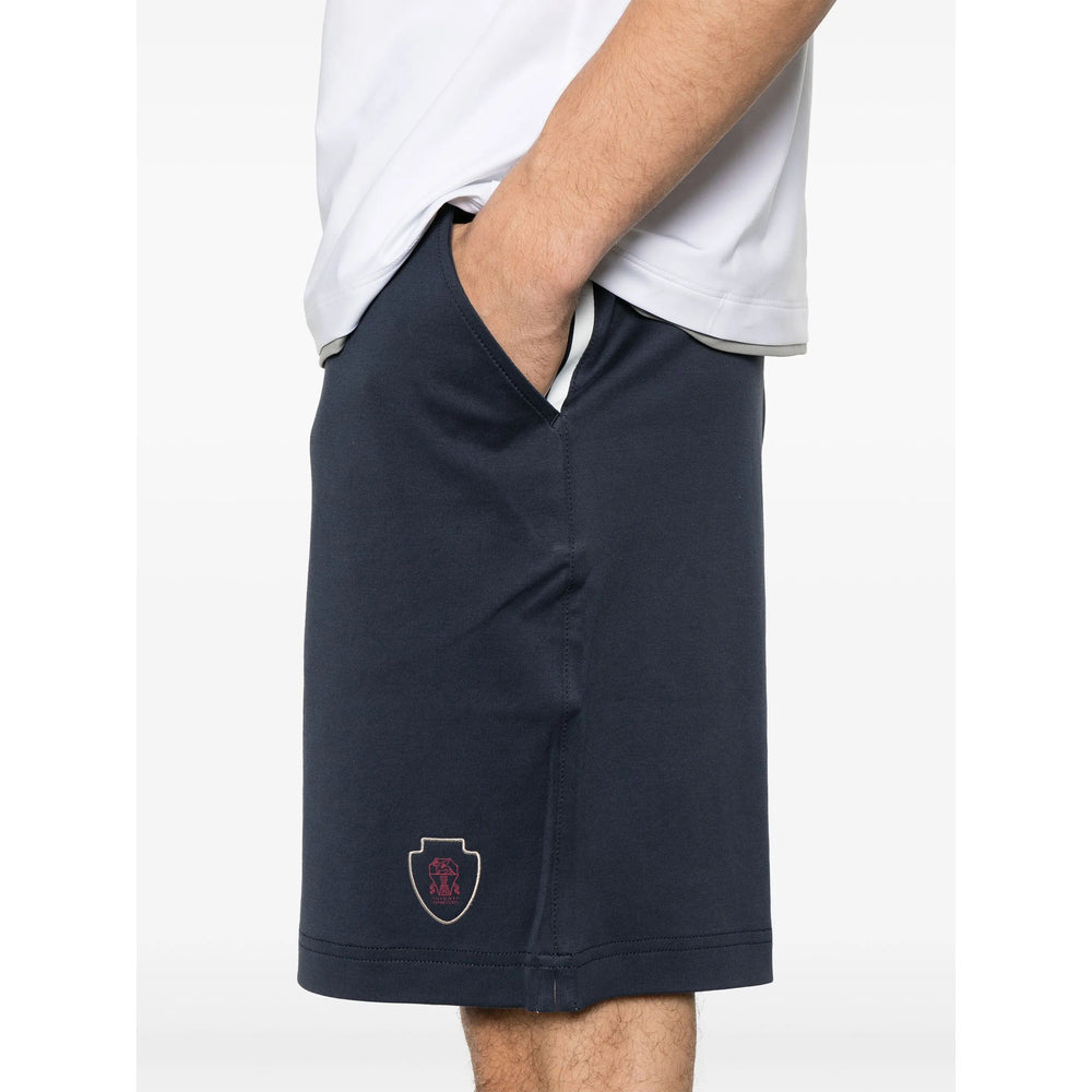 BRUNELLO CUCINELLI MEN'S BLUE TAILORED GYM SHORTS