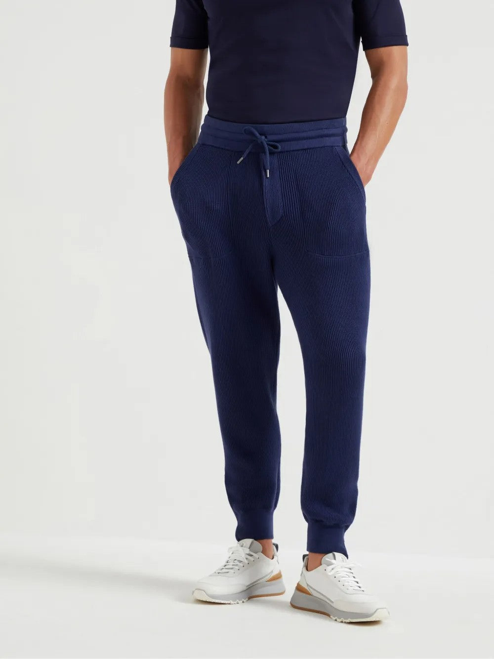 BRUNELLO CUCINELLI MEN'S GALAXY BLUE KNIT JOGGER TROUSERS