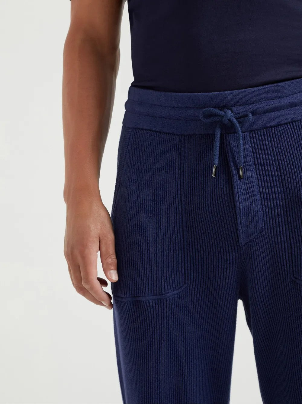 BRUNELLO CUCINELLI MEN'S GALAXY BLUE KNIT JOGGER TROUSERS