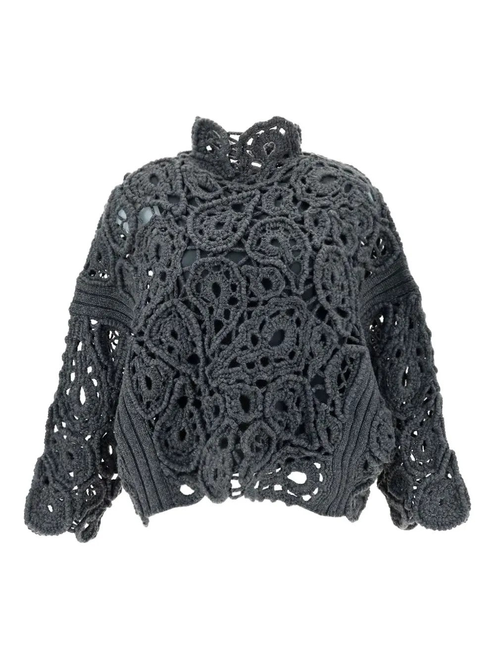 BRUNELLO CUCINELLI WOMEN'S DARK GREY CROCHET SWEATER