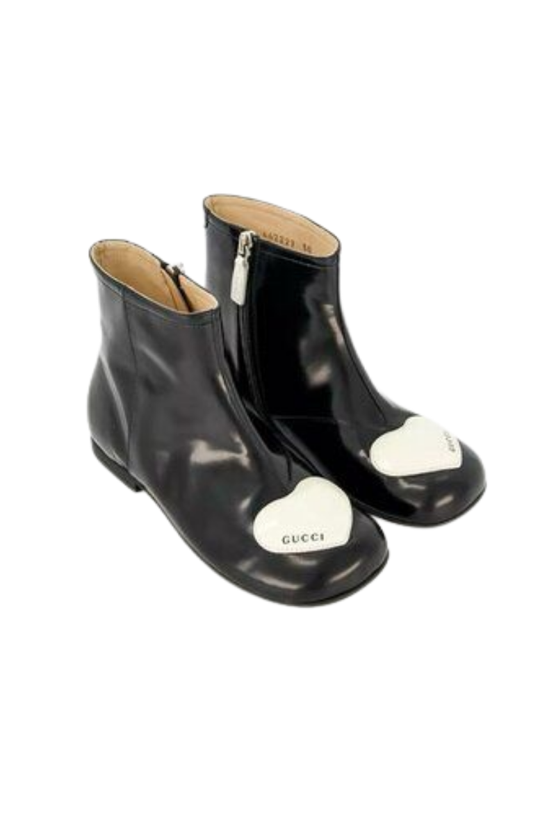 Gucci Kids' Heart Logo Leather Booties In Black