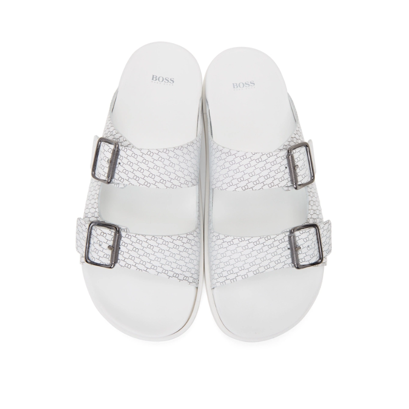 Mens | BOSS Cliff Logo Buckle Sandal White