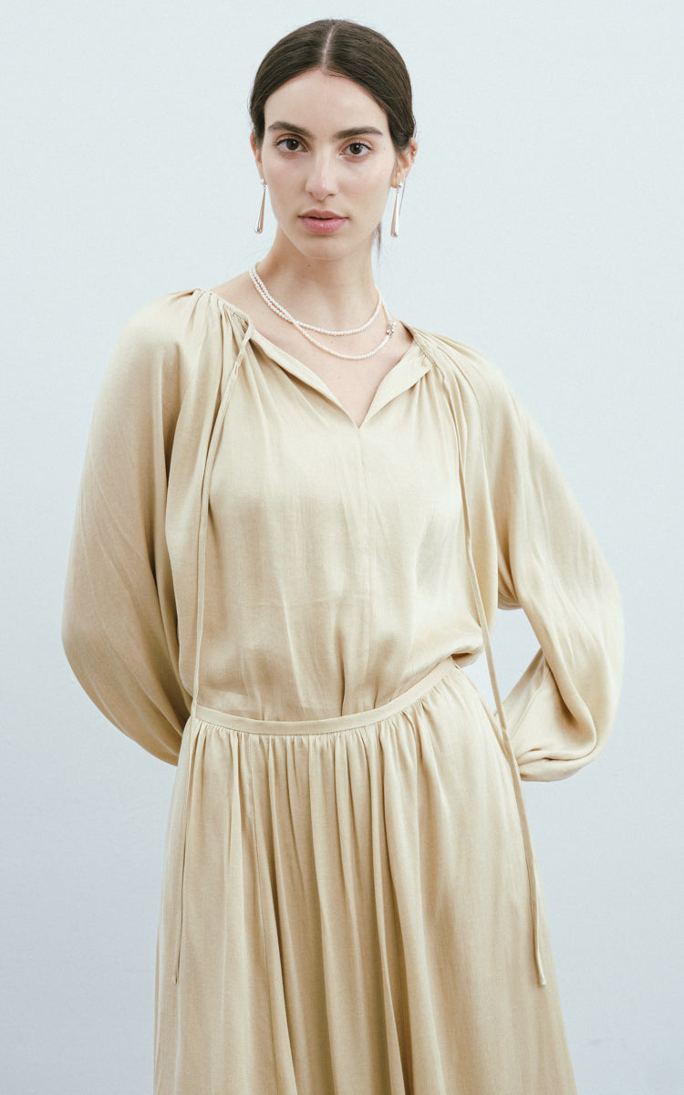 V-Neck Pleated Shirt
