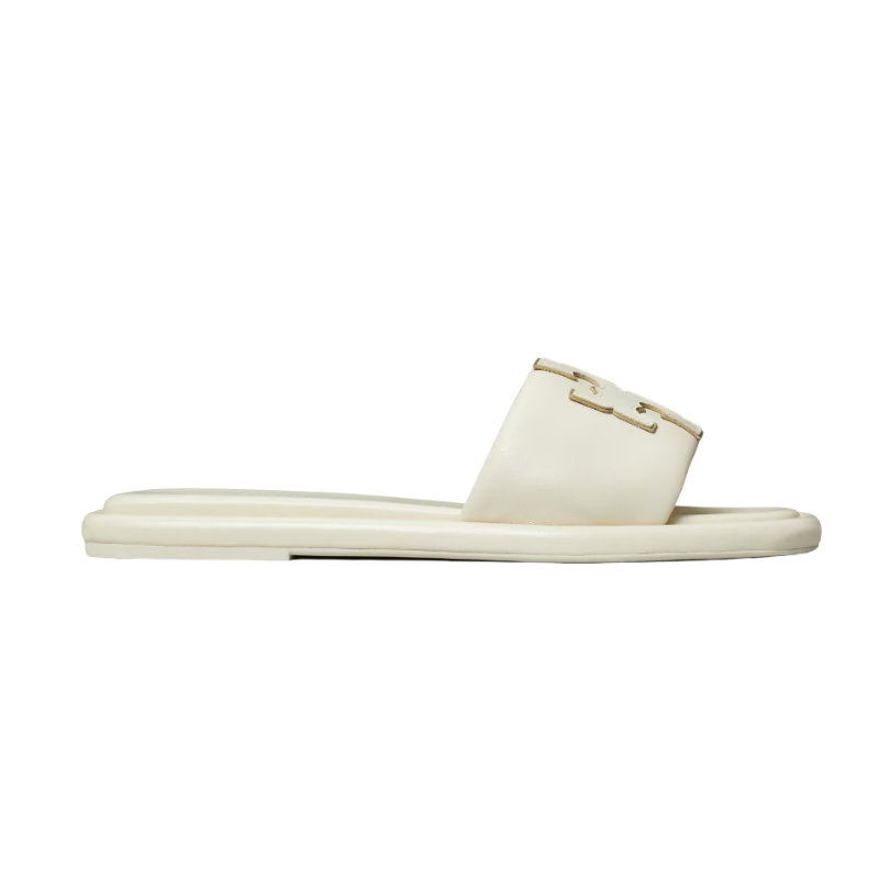 Tory Burch Double T Sport Slide Sandals Light Cream/Gold