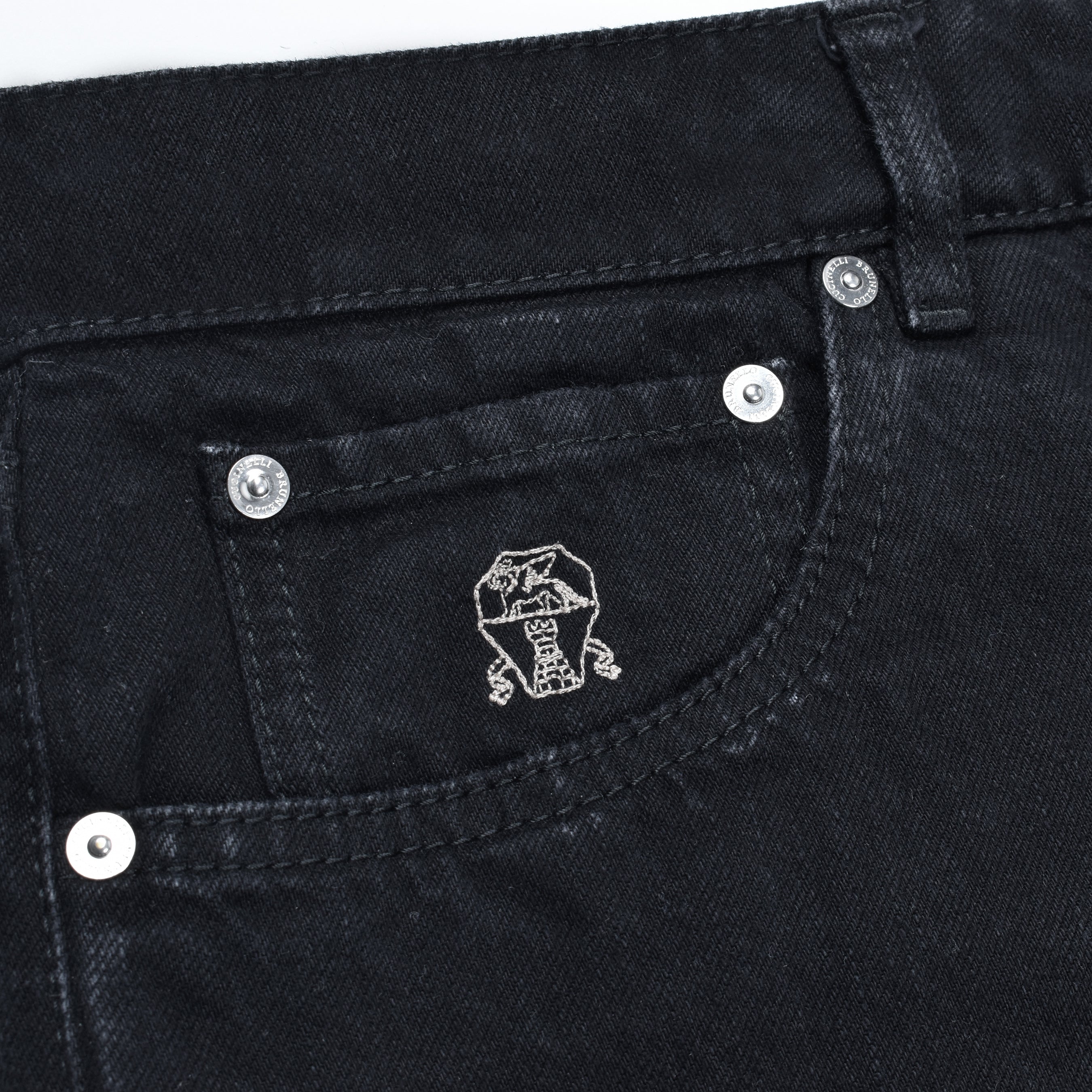 BRUNELLO CUCINELLI MEN'S BLACK FIVE-POCKET DENIM TROUSERS