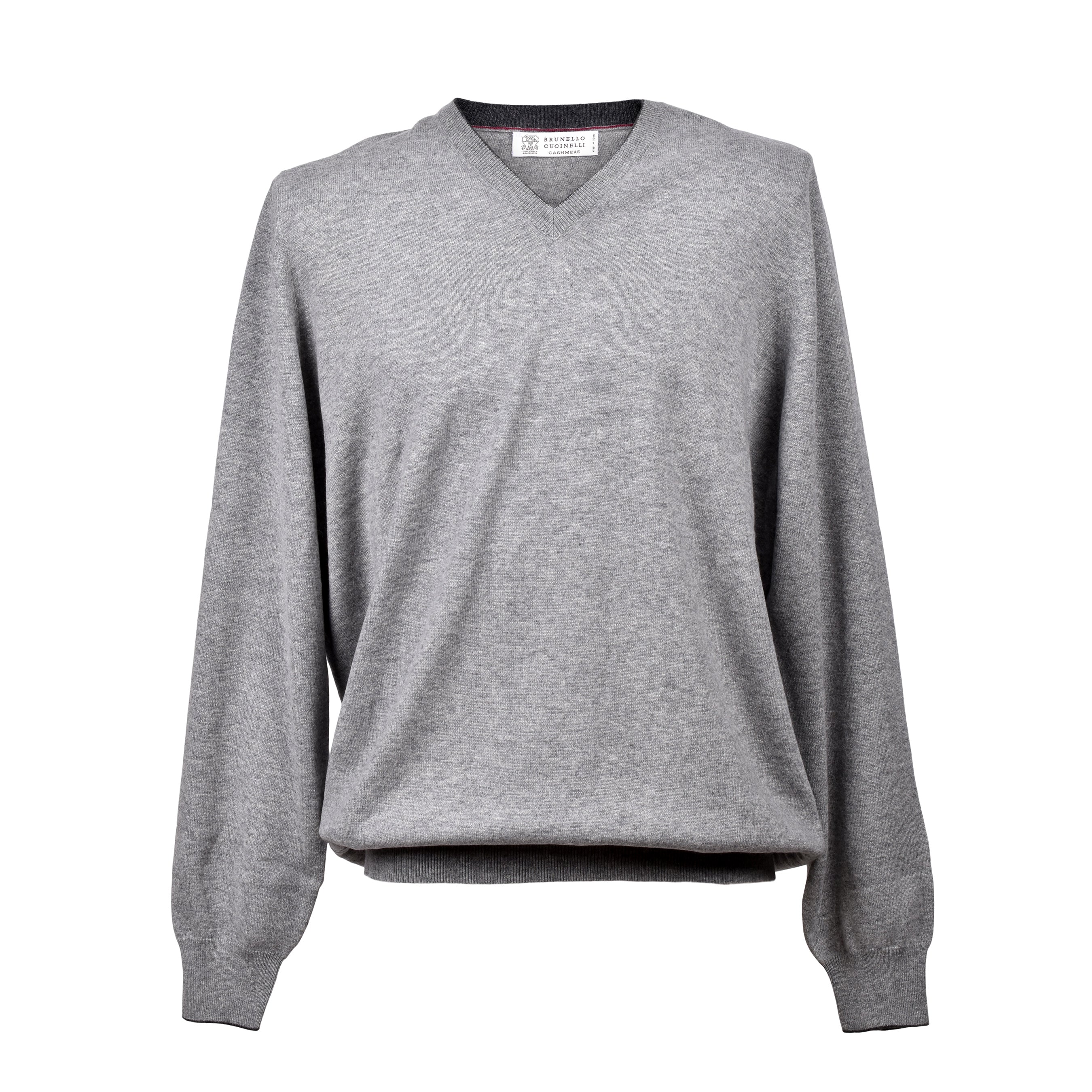 BRUNELLO CUCINELLI MEN'S GRAY CASHMERE V-NECK PULLOVER SWEATER
