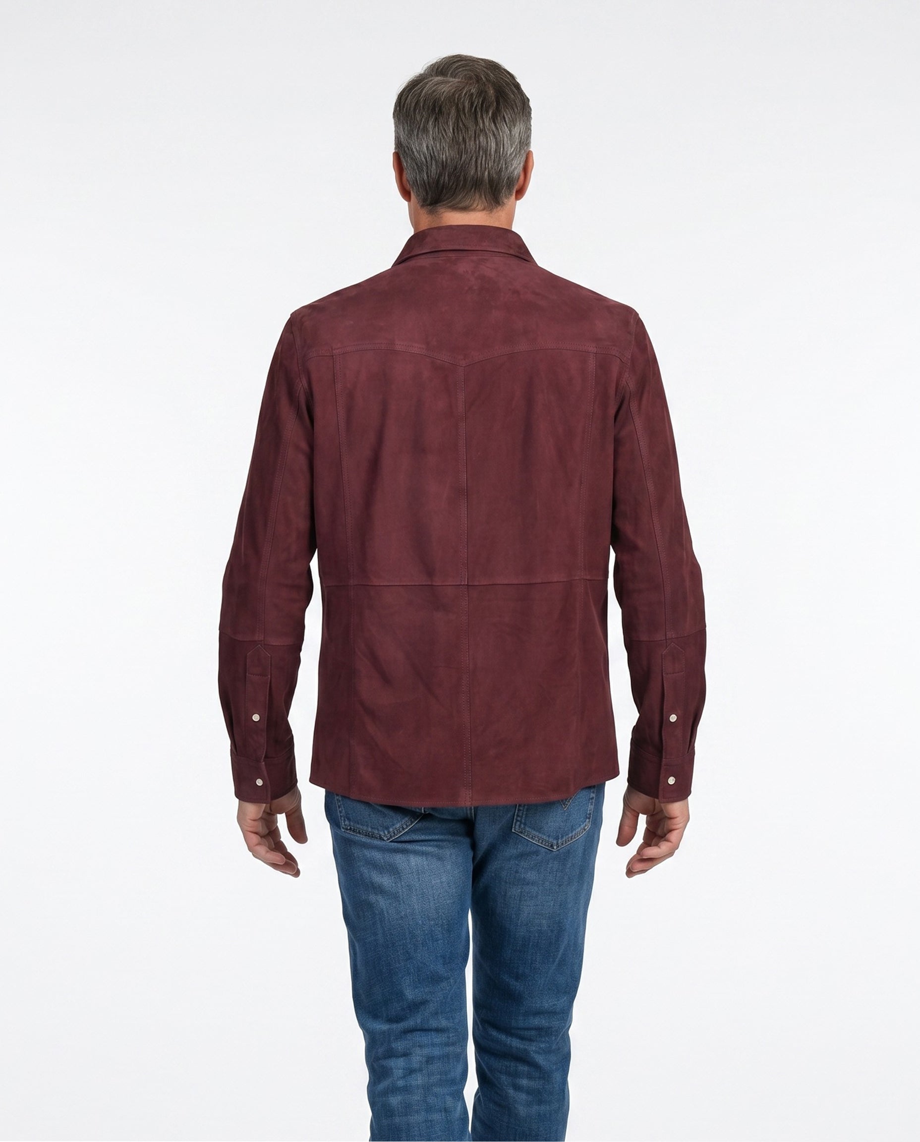 BRUNELLO CUCINELLI MEN'S BURGUNDY SUEDE WESTERN OVERSHIRT