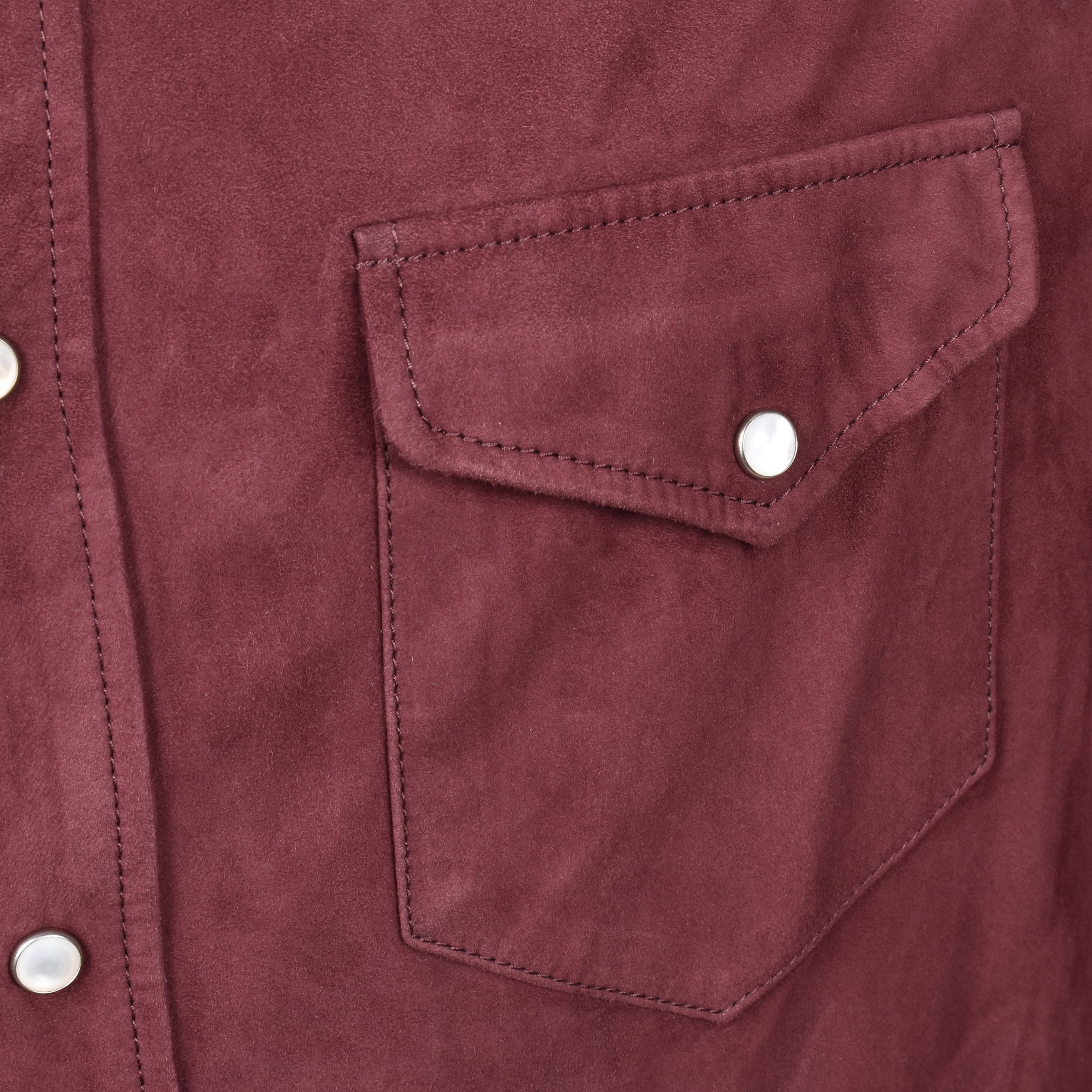 BRUNELLO CUCINELLI MEN'S BURGUNDY SUEDE WESTERN OVERSHIRT
