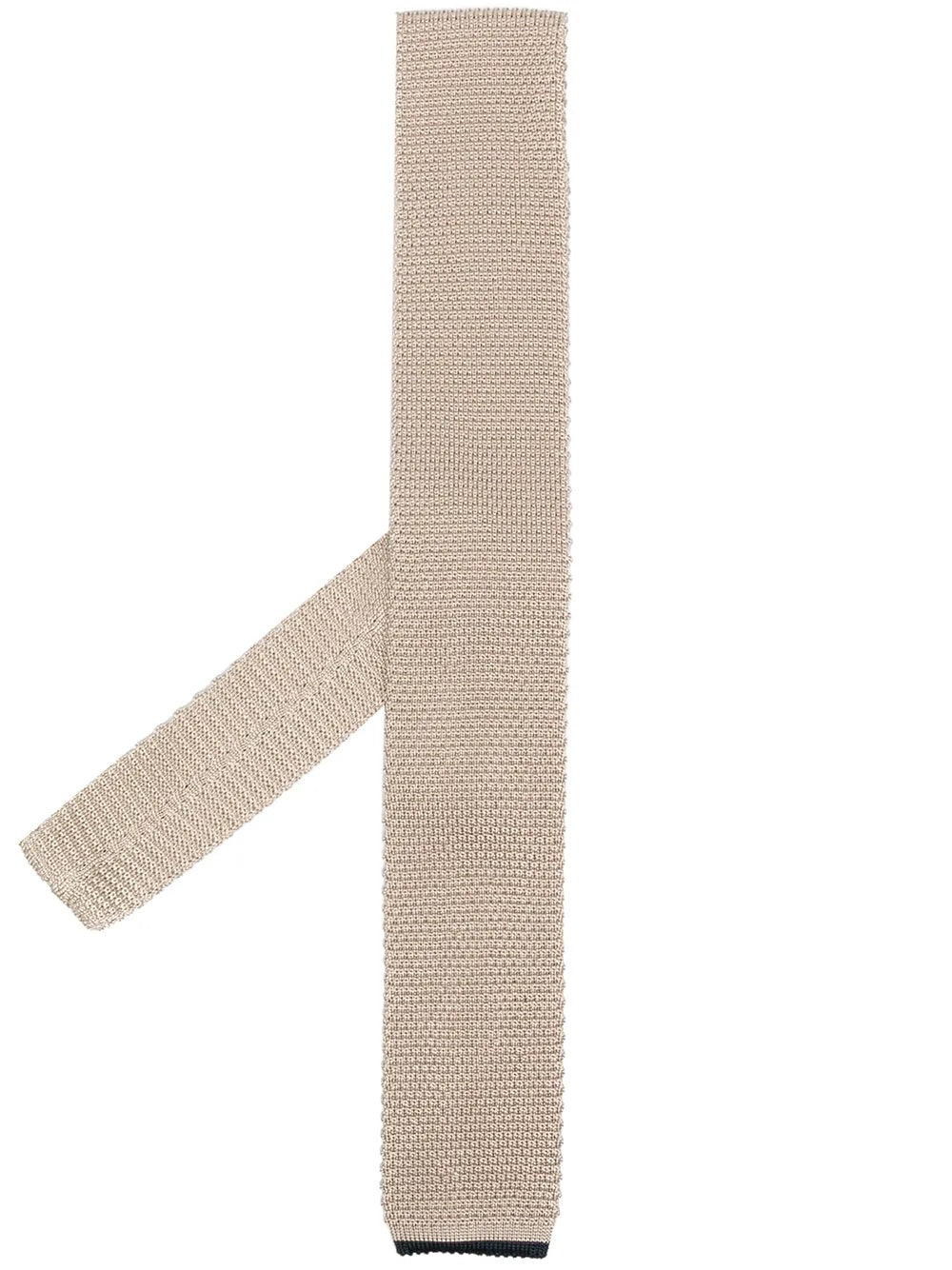 BRUNELLO CUCINELLI MEN'S BEIGE KNIT TIE WITH CONTRAST TIP